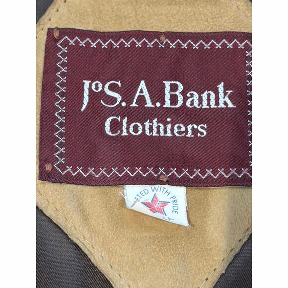 Jos A Banks Suede Leather Jacket Mens Medium Caramel Brown Full Zip Lined Bomber - Picture 3 of 7